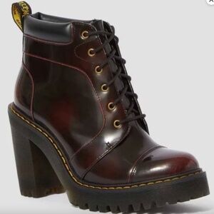 Dr.Martens Averil Arcadia Leather Cherry Ankle Heeled Boots Size 11